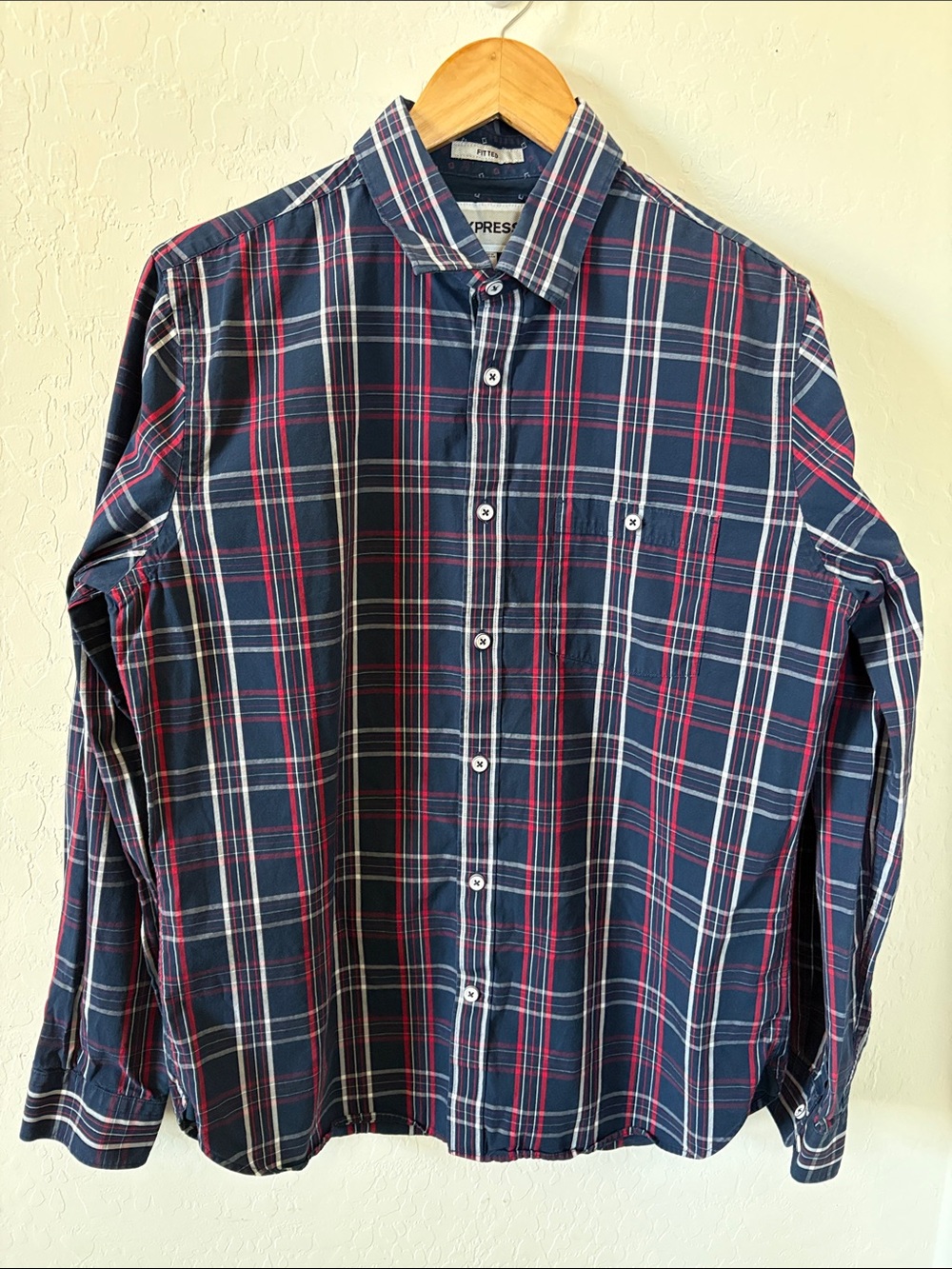 Express Button Down Fitted Plaid Casual Shirt sz Medium